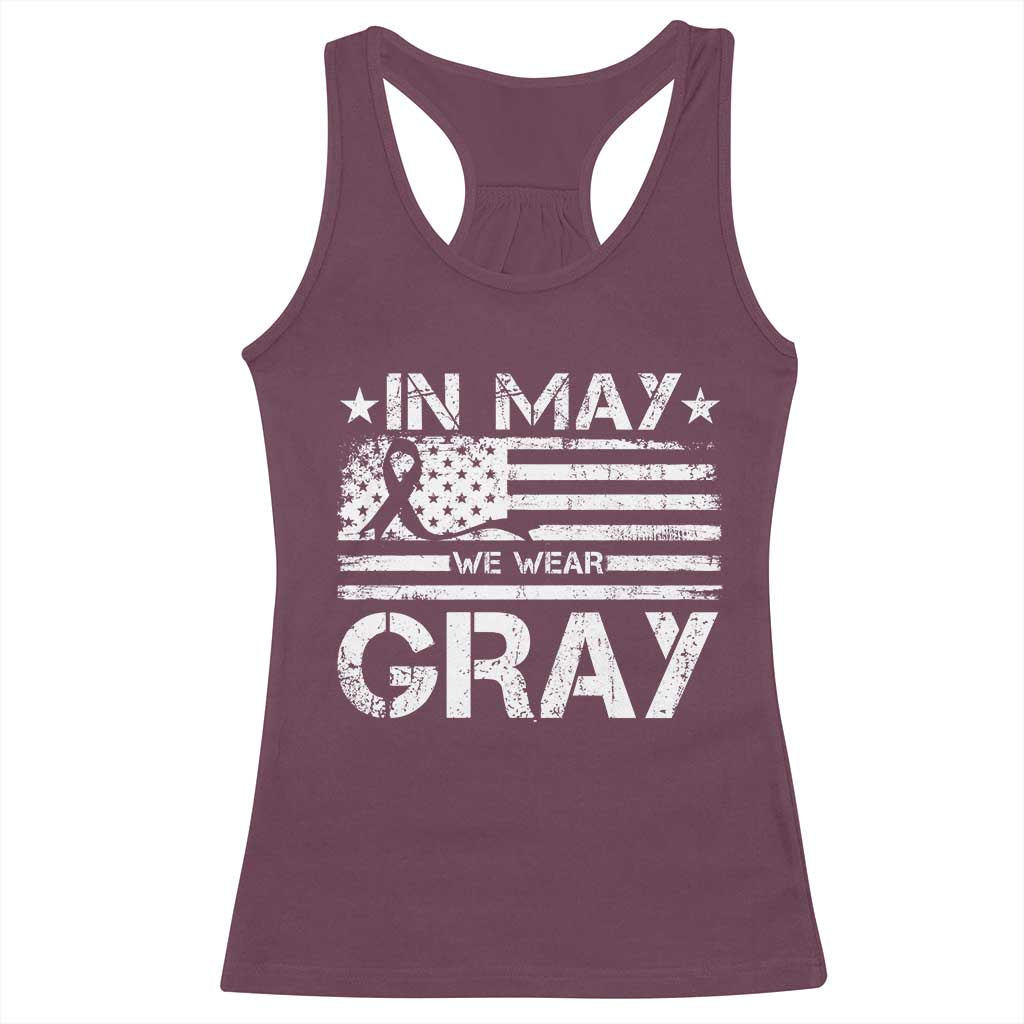 Brain Cancer Awareness Racerback Tank Top In May We Wear Gray US Flag