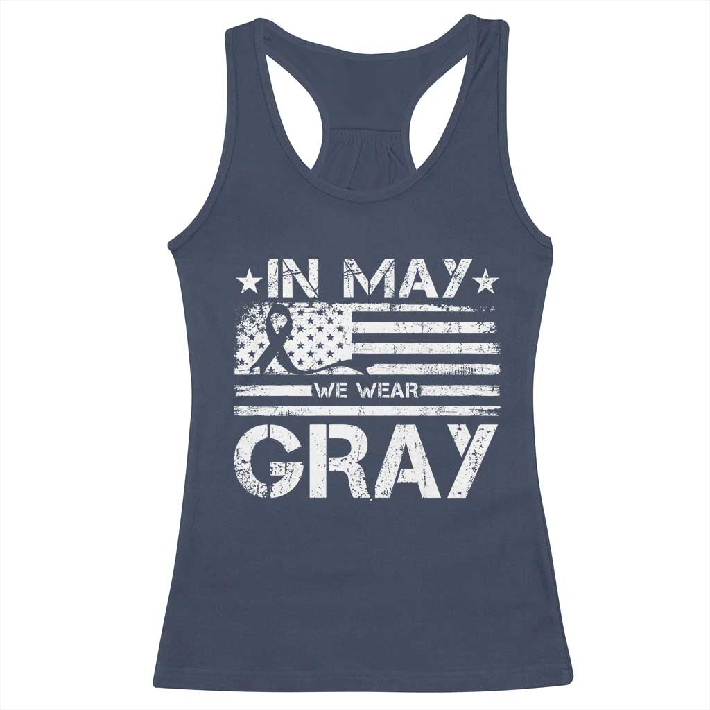 Brain Cancer Awareness Racerback Tank Top In May We Wear Gray US Flag