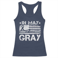 Brain Cancer Awareness Racerback Tank Top In May We Wear Gray US Flag