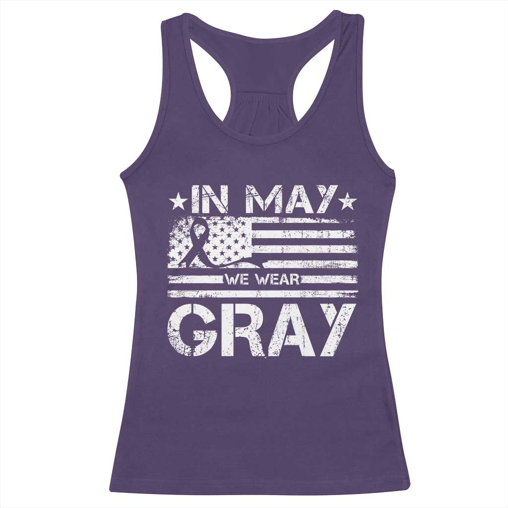 Brain Cancer Awareness Racerback Tank Top In May We Wear Gray US Flag