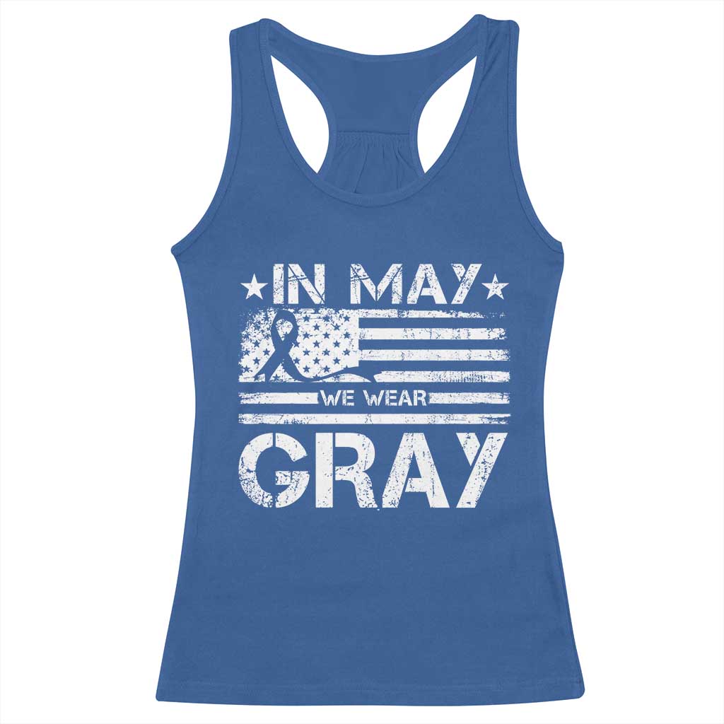 Brain Cancer Awareness Racerback Tank Top In May We Wear Gray US Flag