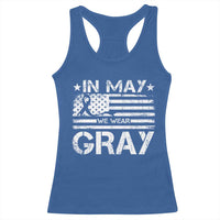 Brain Cancer Awareness Racerback Tank Top In May We Wear Gray US Flag