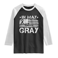 Brain Cancer Awareness Raglan Shirt In May We Wear Gray US Flag
