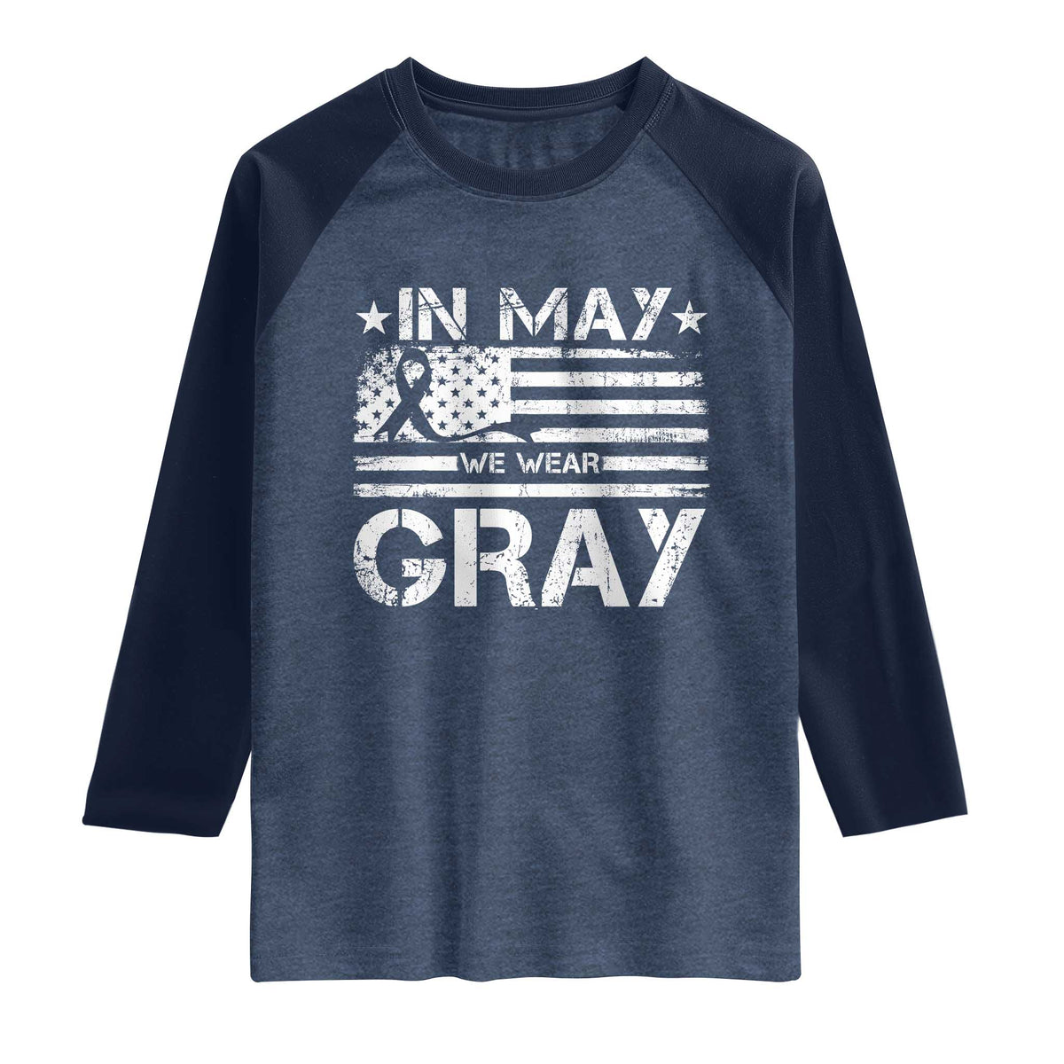 Brain Cancer Awareness Raglan Shirt In May We Wear Gray US Flag