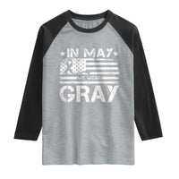 Brain Cancer Awareness Raglan Shirt In May We Wear Gray US Flag