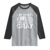 Brain Cancer Awareness Raglan Shirt In May We Wear Gray US Flag