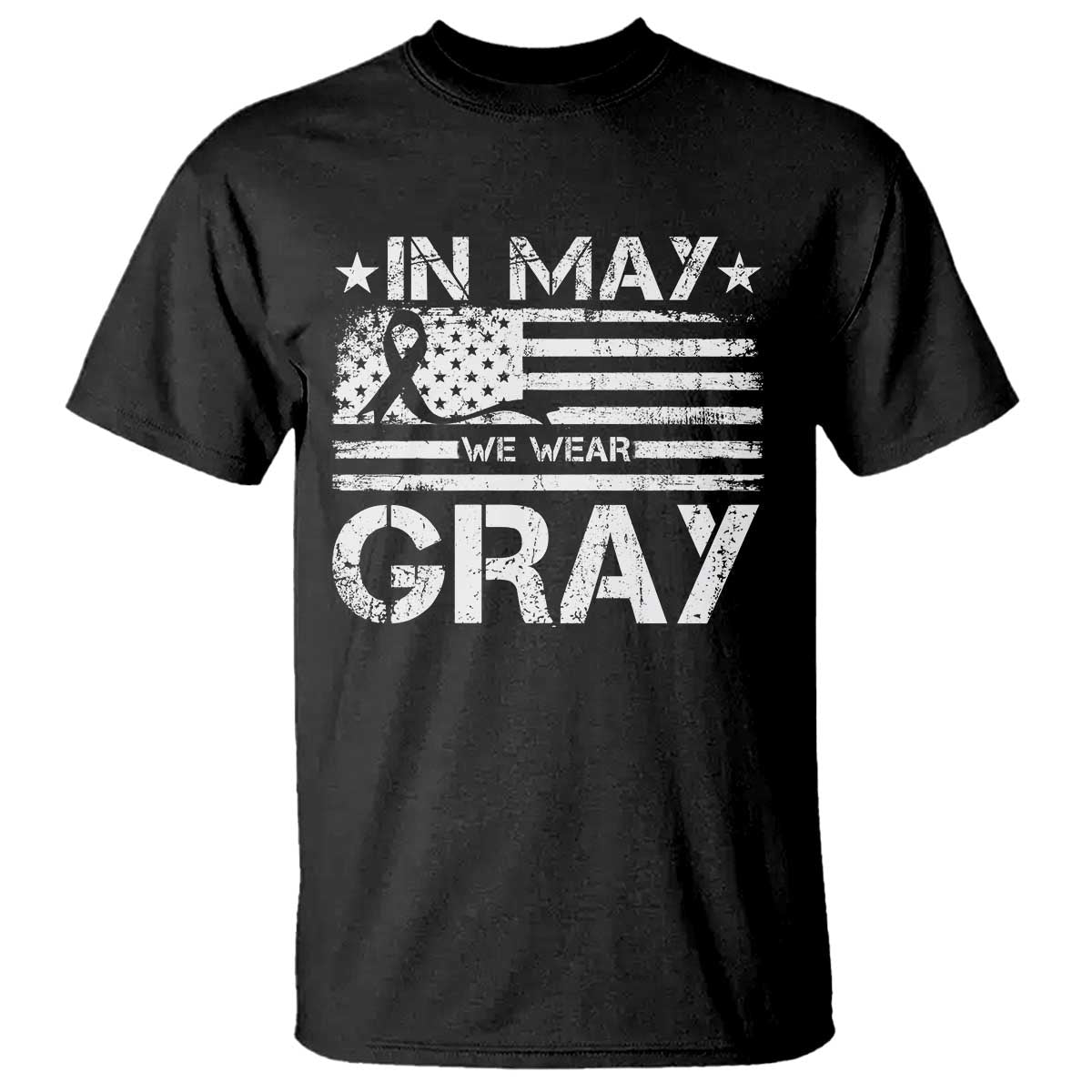 Brain Cancer Awareness T Shirt In May We Wear Gray US Flag
