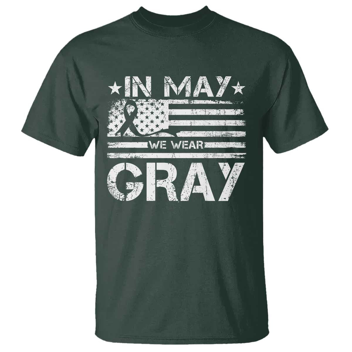 Brain Cancer Awareness T Shirt In May We Wear Gray US Flag