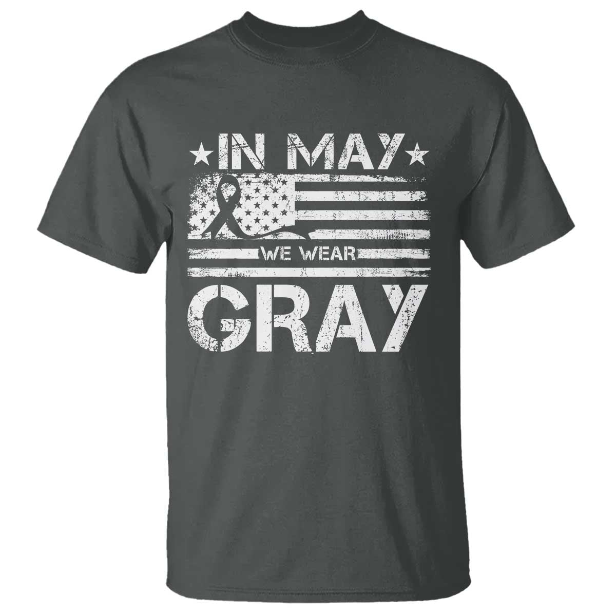 Brain Cancer Awareness T Shirt In May We Wear Gray US Flag