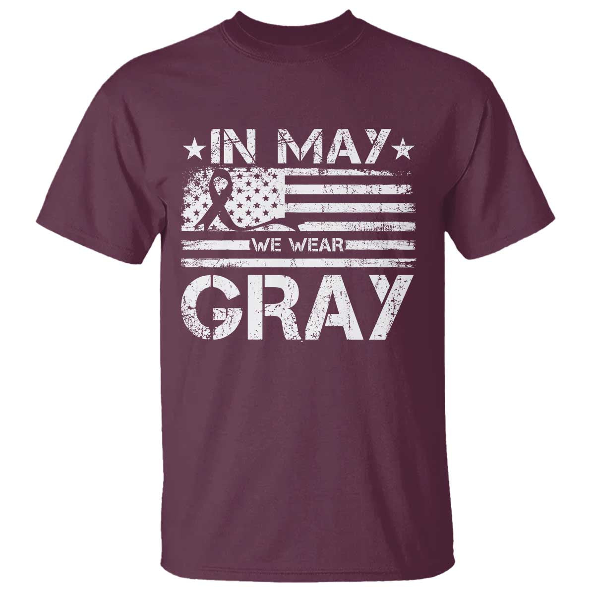 Brain Cancer Awareness T Shirt In May We Wear Gray US Flag