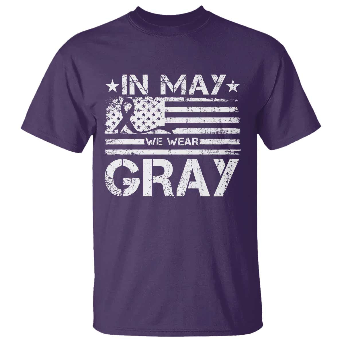 Brain Cancer Awareness T Shirt In May We Wear Gray US Flag