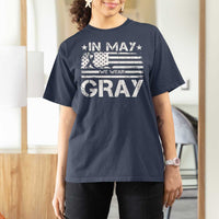 Brain Cancer Awareness T Shirt For Women In May We Wear Gray US Flag