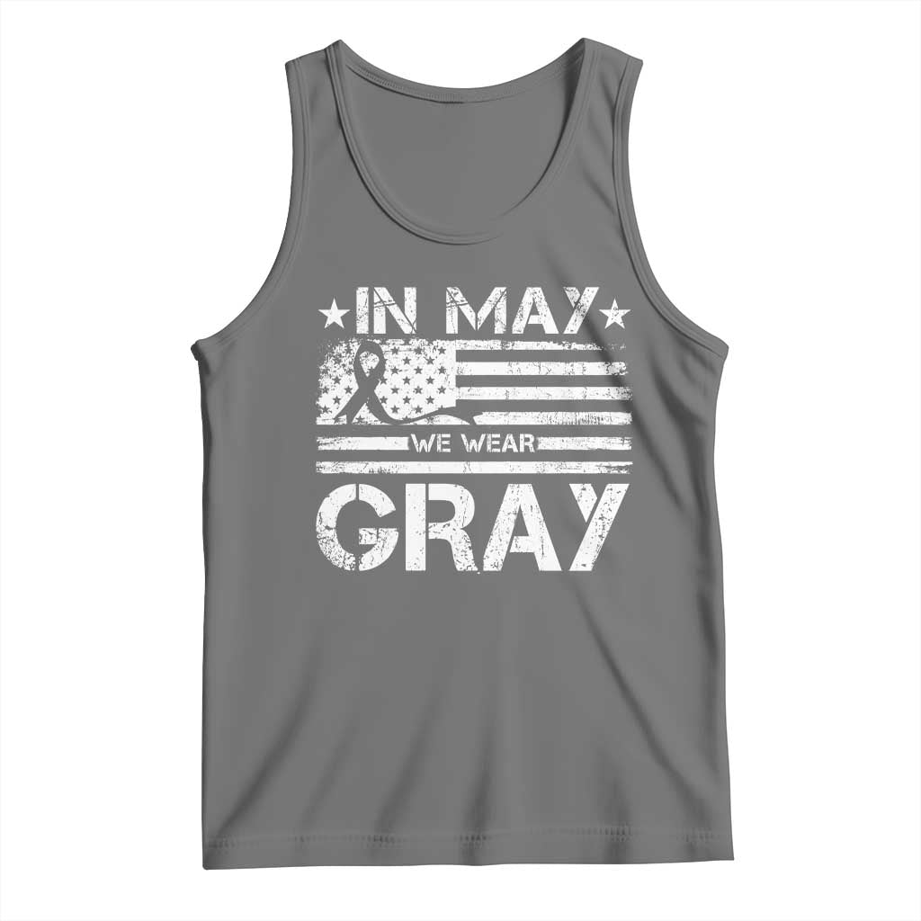 Brain Cancer Awareness Tank Top In May We Wear Gray US Flag