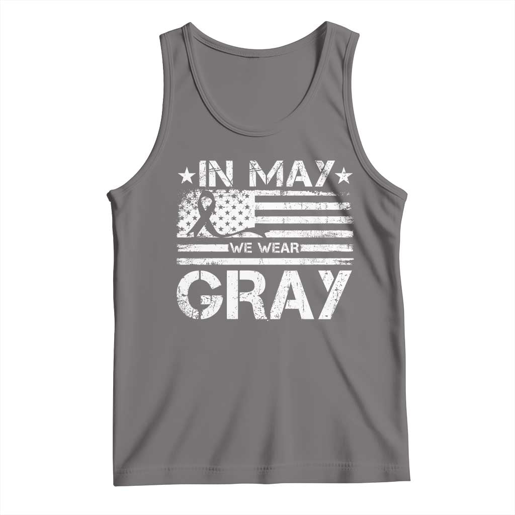 Brain Cancer Awareness Tank Top In May We Wear Gray US Flag