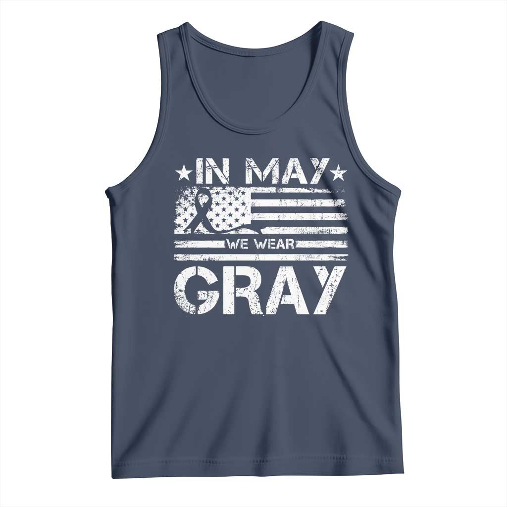 Brain Cancer Awareness Tank Top In May We Wear Gray US Flag