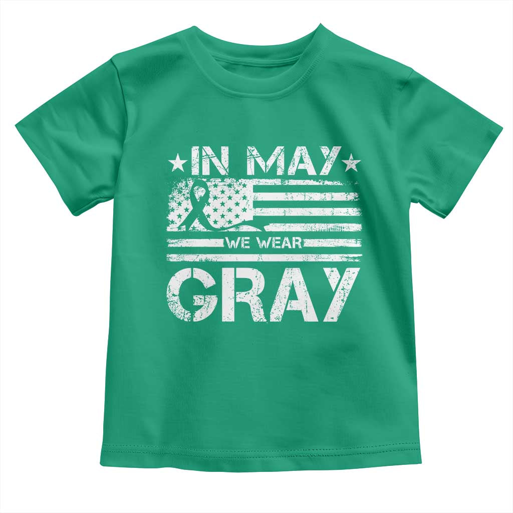 Brain Cancer Awareness Toddler T Shirt In May We Wear Gray US Flag