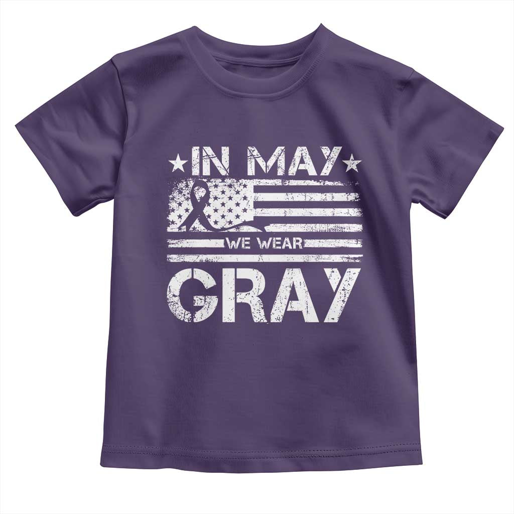 Brain Cancer Awareness Toddler T Shirt In May We Wear Gray US Flag