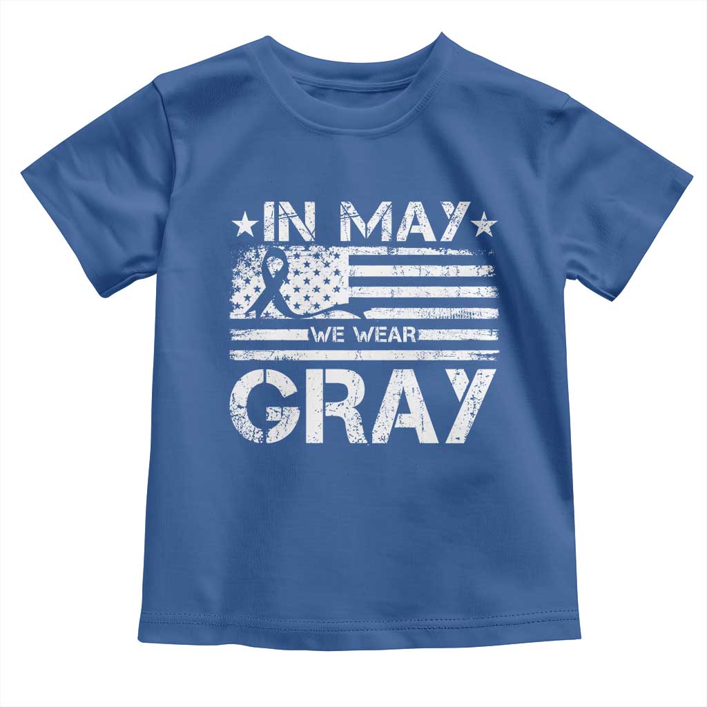 Brain Cancer Awareness Toddler T Shirt In May We Wear Gray US Flag