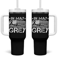 Brain Cancer Awareness Tumbler With Handle In May We Wear Gray US Flag