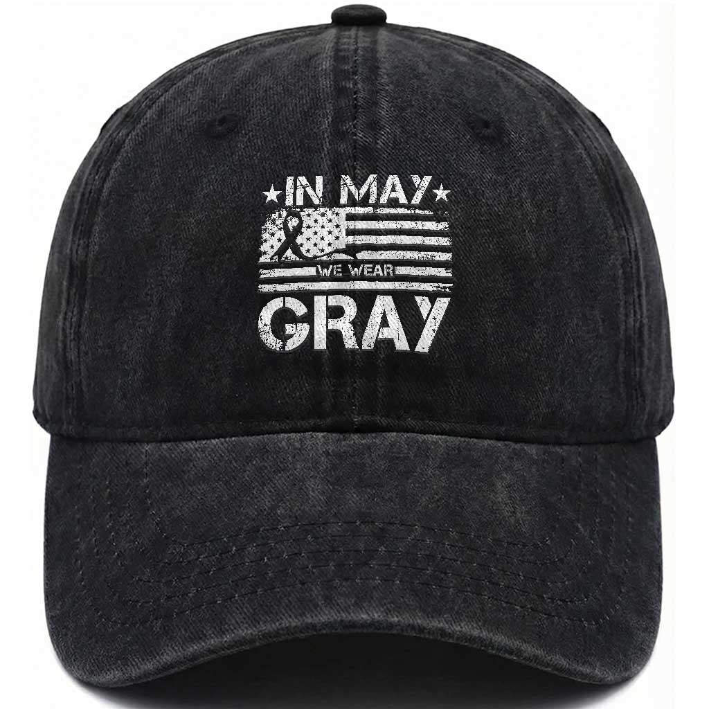 Brain Cancer Awareness Washed Cotton Baseball Cap In May We Wear Gray US Flag