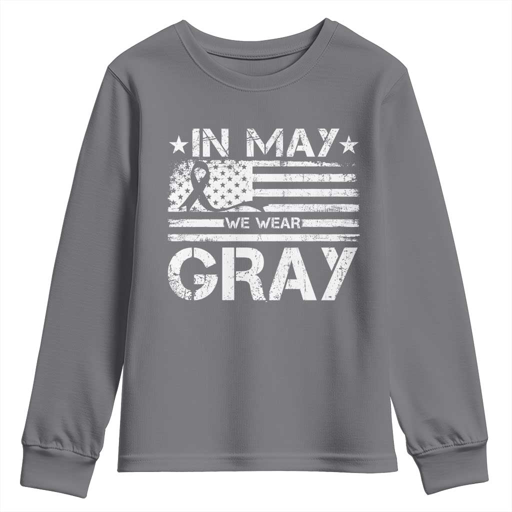 Brain Cancer Awareness Youth Sweatshirt In May We Wear Gray US Flag