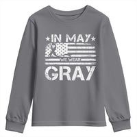 Brain Cancer Awareness Youth Sweatshirt In May We Wear Gray US Flag