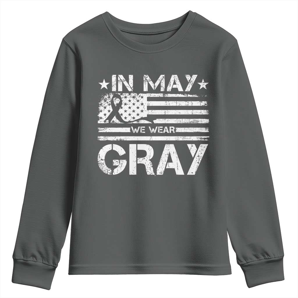 Brain Cancer Awareness Youth Sweatshirt In May We Wear Gray US Flag