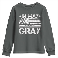 Brain Cancer Awareness Youth Sweatshirt In May We Wear Gray US Flag