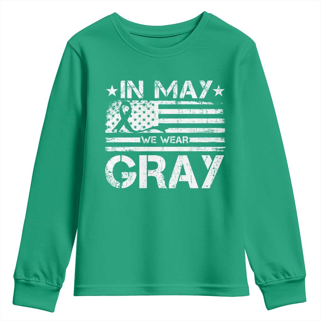 Brain Cancer Awareness Youth Sweatshirt In May We Wear Gray US Flag