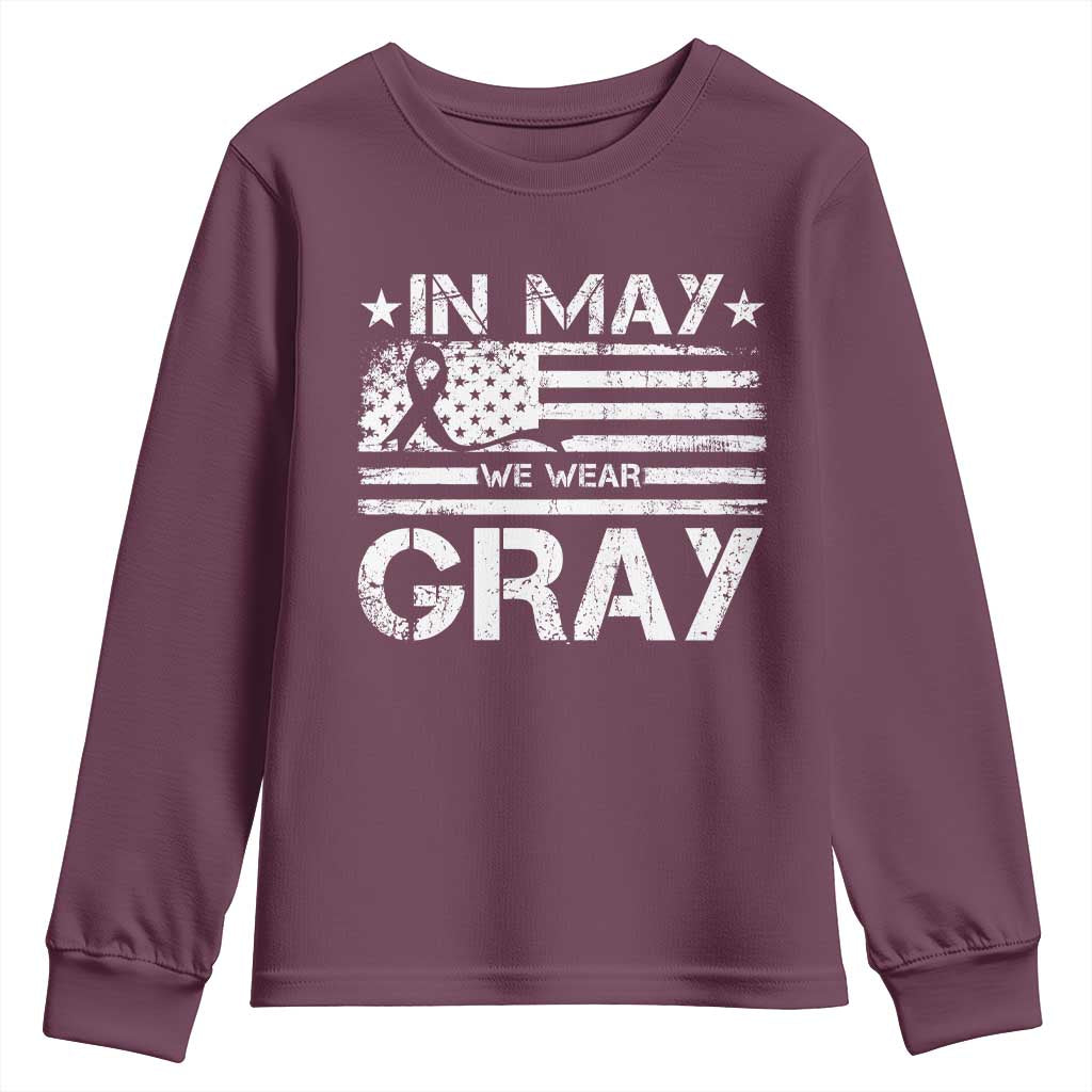 Brain Cancer Awareness Youth Sweatshirt In May We Wear Gray US Flag