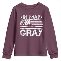 Brain Cancer Awareness Youth Sweatshirt In May We Wear Gray US Flag