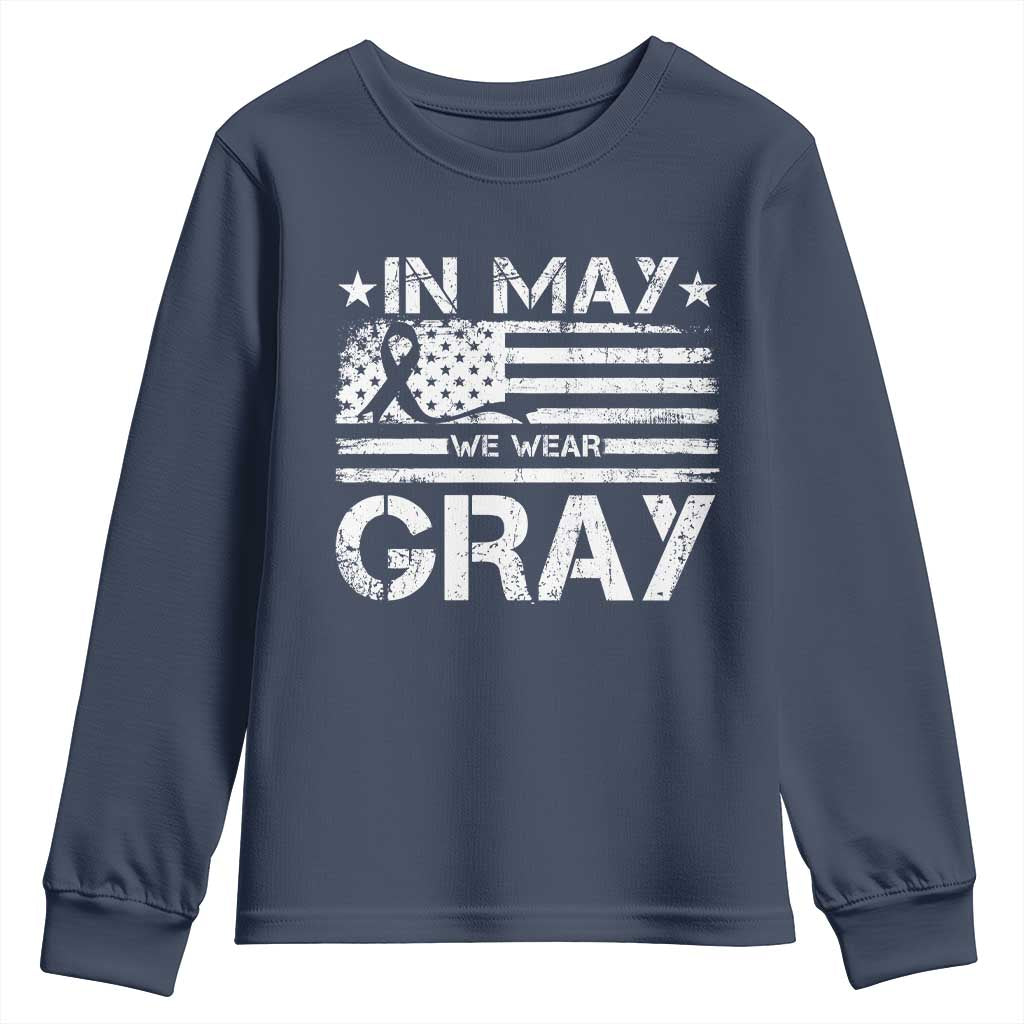 Brain Cancer Awareness Youth Sweatshirt In May We Wear Gray US Flag