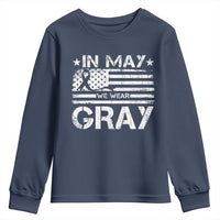 Brain Cancer Awareness Youth Sweatshirt In May We Wear Gray US Flag