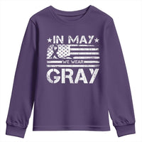 Brain Cancer Awareness Youth Sweatshirt In May We Wear Gray US Flag