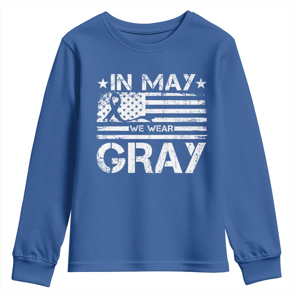 Brain Cancer Awareness Youth Sweatshirt In May We Wear Gray US Flag