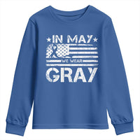 Brain Cancer Awareness Youth Sweatshirt In May We Wear Gray US Flag
