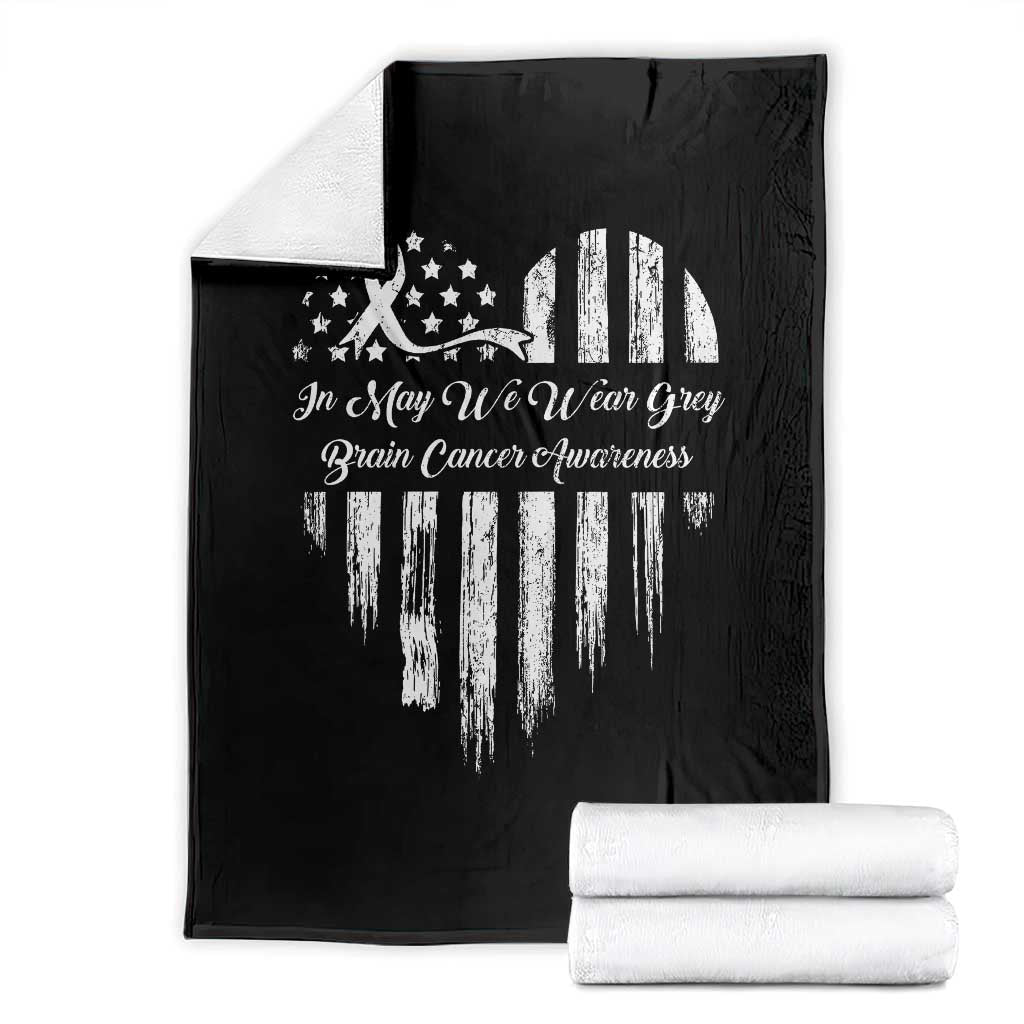 Brain Cancer Awareness Throw Blanket In May We Wear Gray American Flag Heart