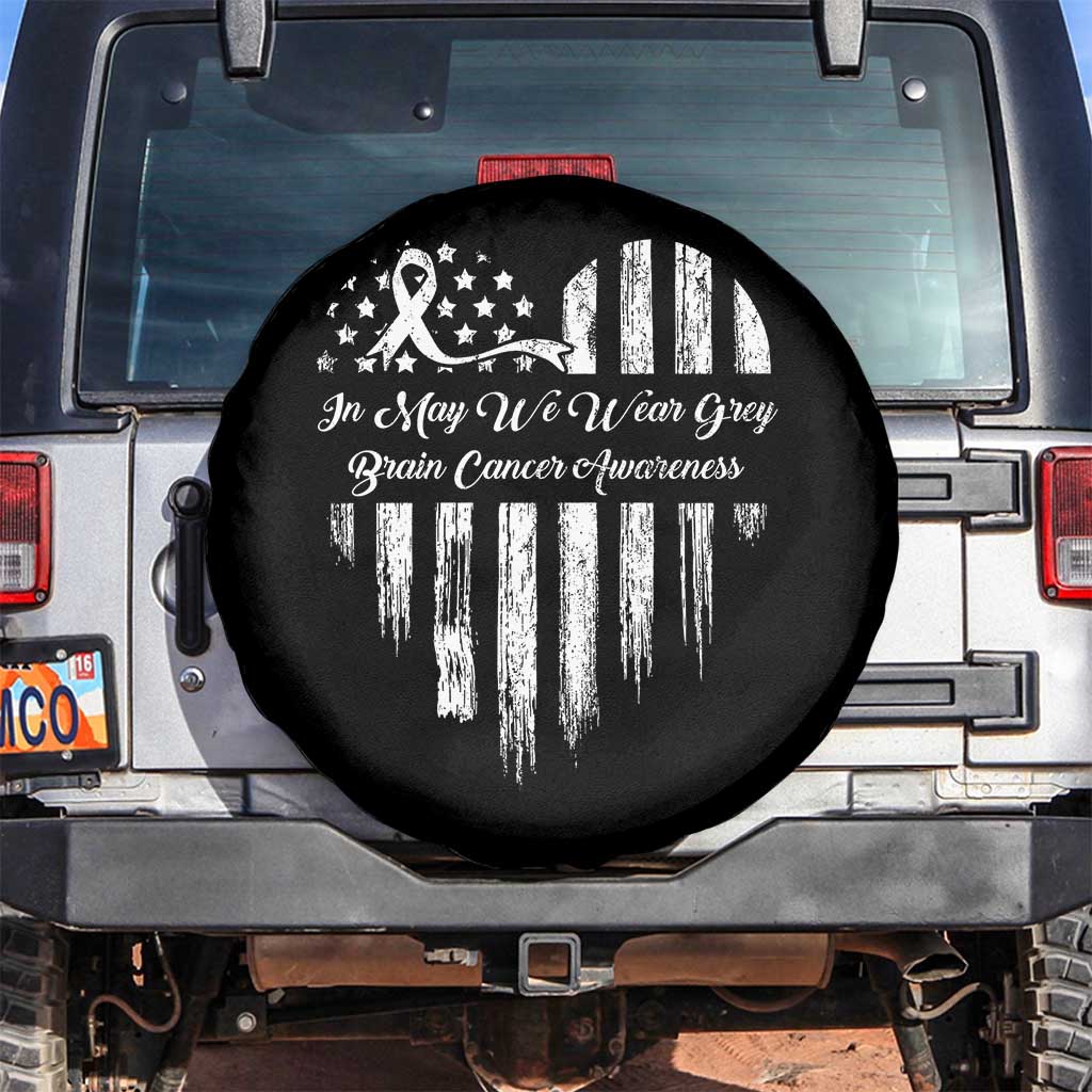 Brain Cancer Awareness Spare Tire Cover In May We Wear Gray American Flag Heart