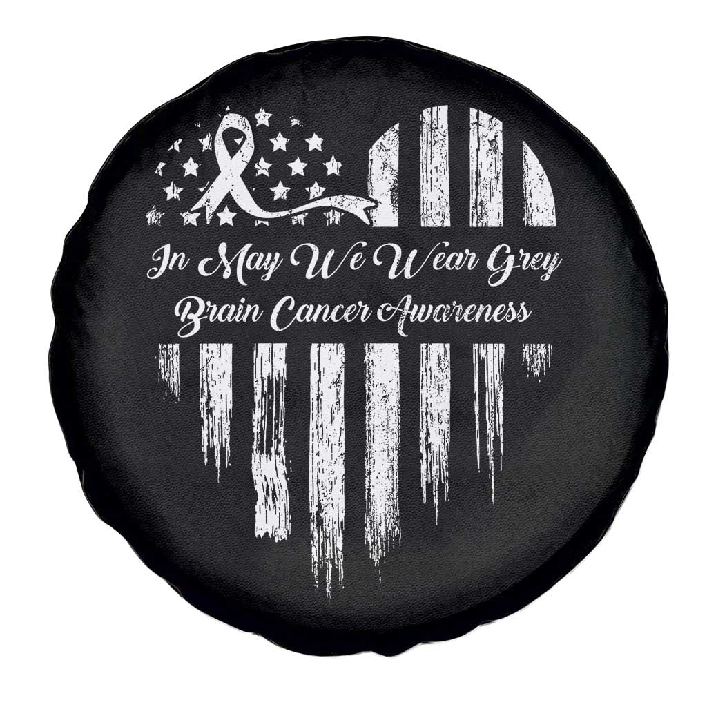 Brain Cancer Awareness Spare Tire Cover In May We Wear Gray American Flag Heart