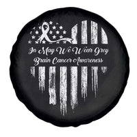 Brain Cancer Awareness Spare Tire Cover In May We Wear Gray American Flag Heart