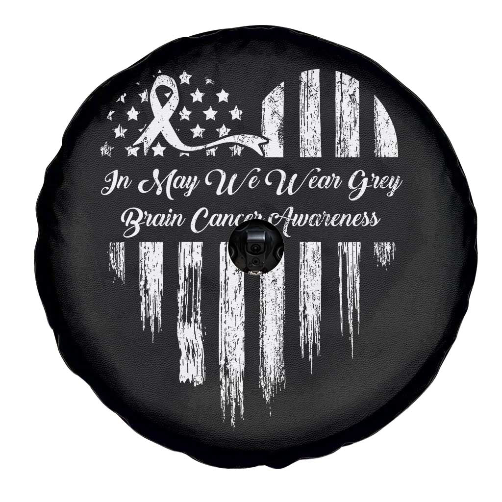 Brain Cancer Awareness Spare Tire Cover In May We Wear Gray American Flag Heart