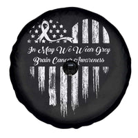 Brain Cancer Awareness Spare Tire Cover In May We Wear Gray American Flag Heart