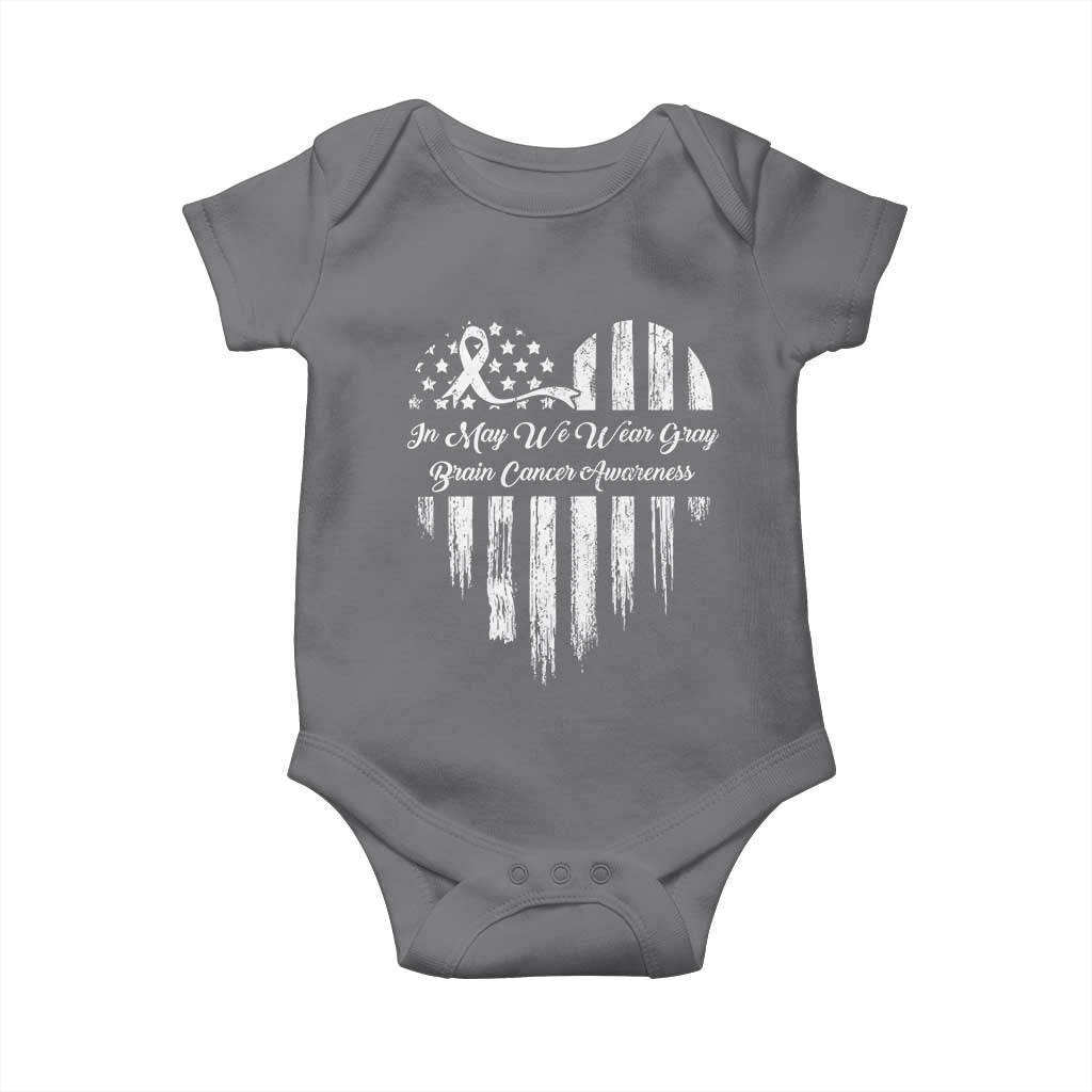 Brain Cancer Awareness Baby Onesie In May We Wear Gray American Flag Heart