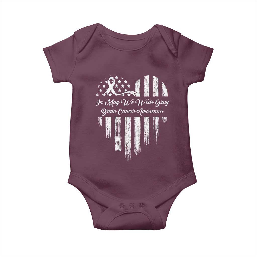 Brain Cancer Awareness Baby Onesie In May We Wear Gray American Flag Heart