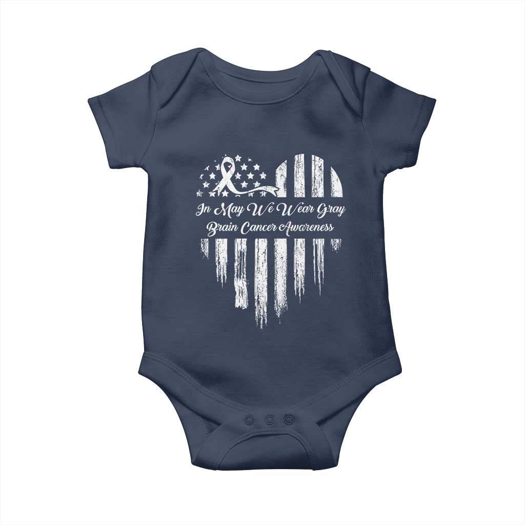 Brain Cancer Awareness Baby Onesie In May We Wear Gray American Flag Heart