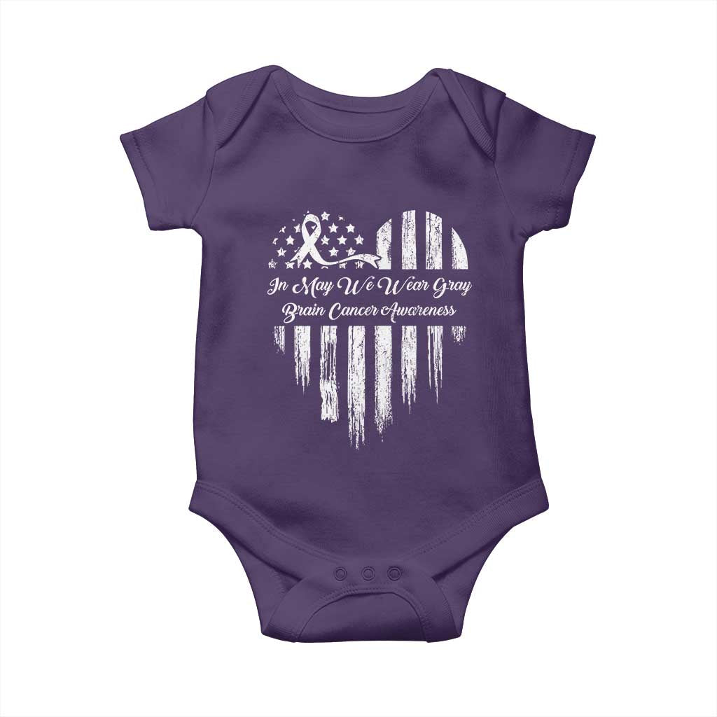 Brain Cancer Awareness Baby Onesie In May We Wear Gray American Flag Heart