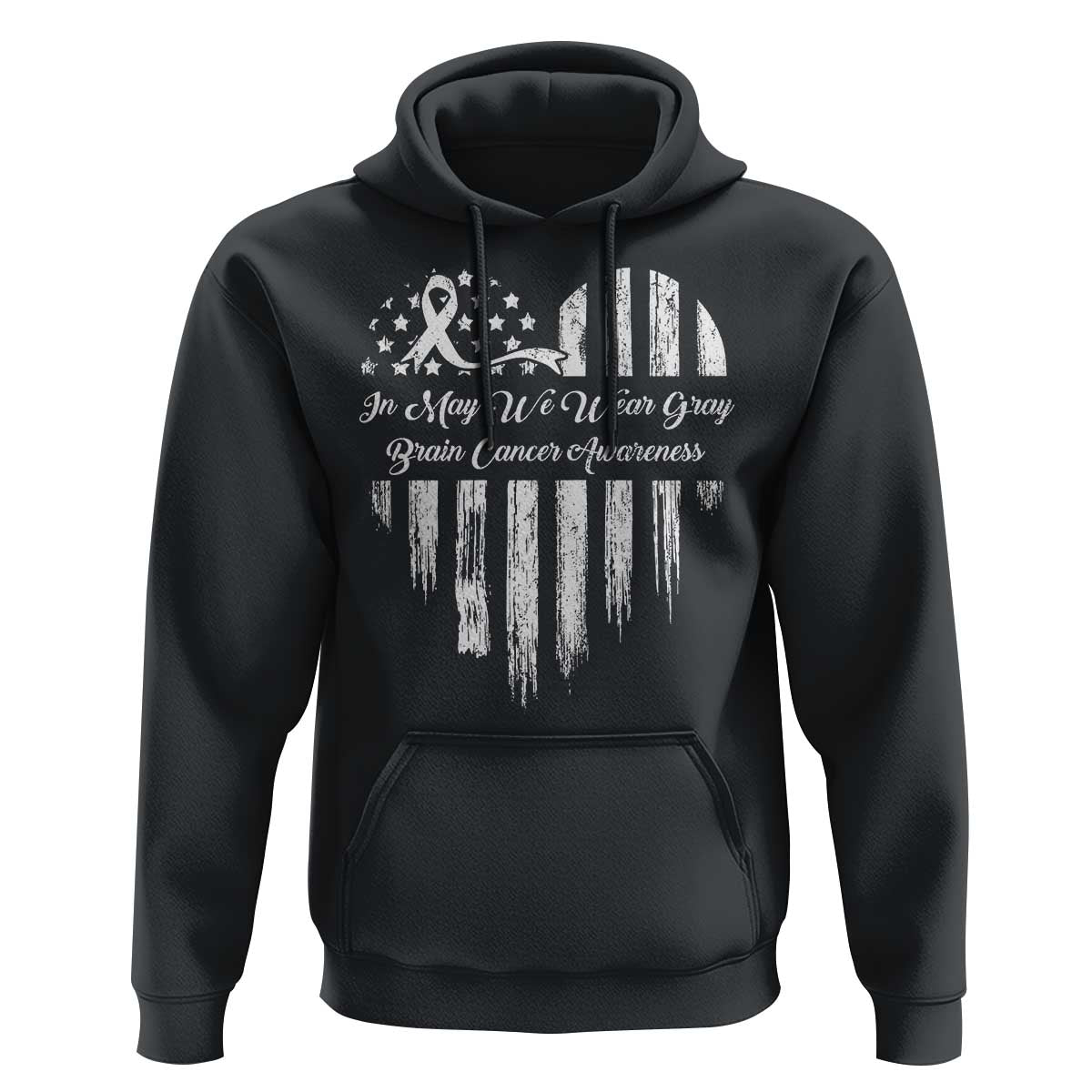 Brain Cancer Awareness Hoodie In May We Wear Gray American Flag Heart