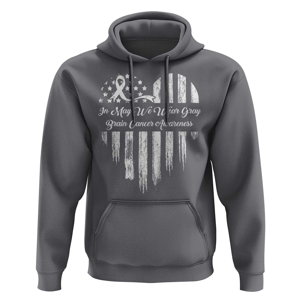 Brain Cancer Awareness Hoodie In May We Wear Gray American Flag Heart