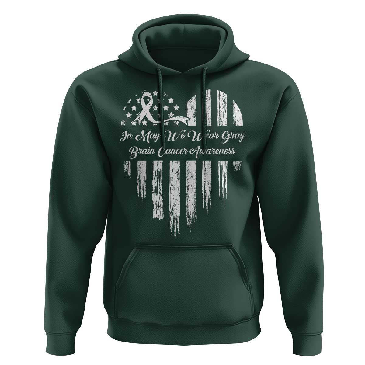 Brain Cancer Awareness Hoodie In May We Wear Gray American Flag Heart