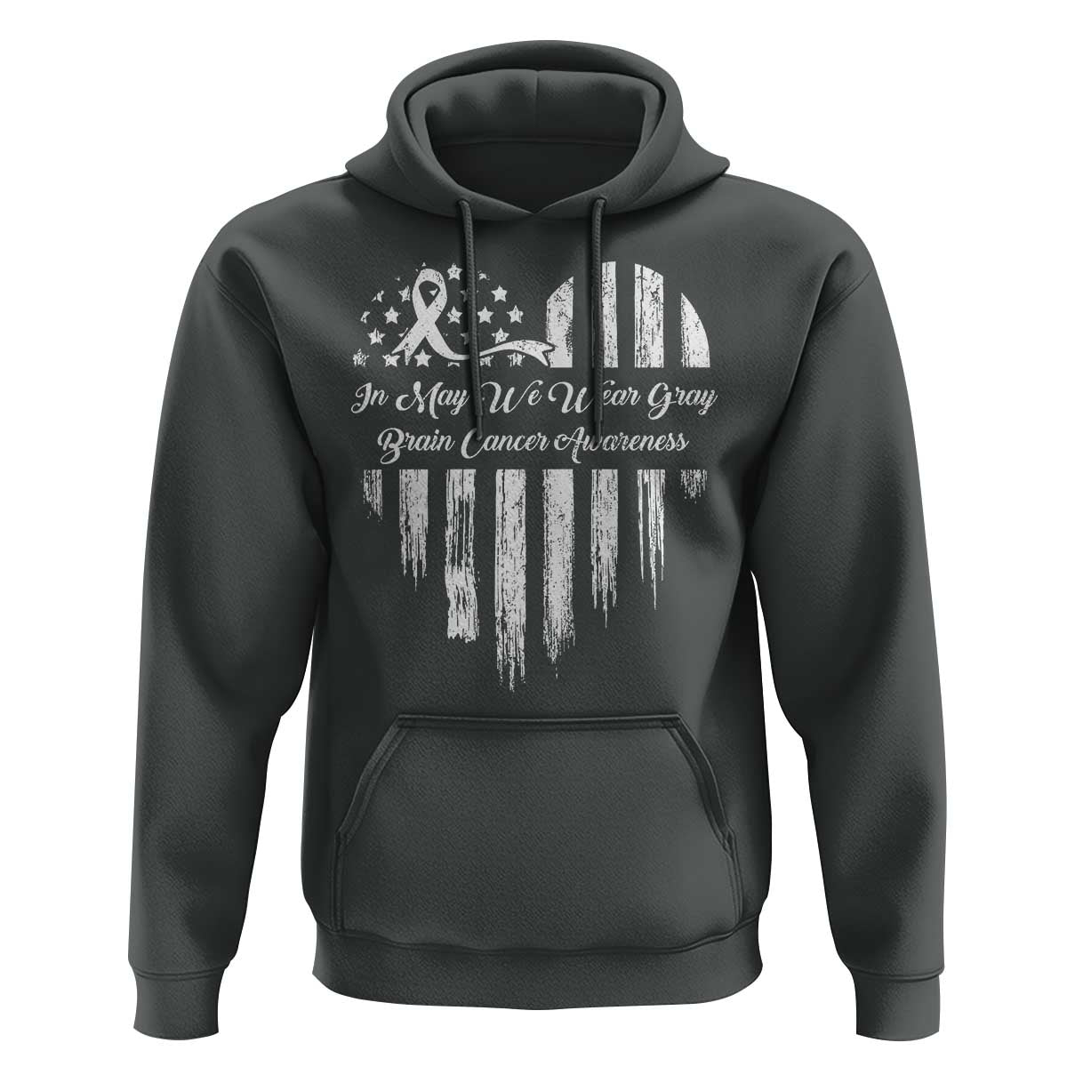 Brain Cancer Awareness Hoodie In May We Wear Gray American Flag Heart